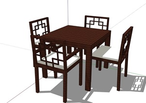 某中式四人室内详细的室内餐桌椅SU(草图大师)模型