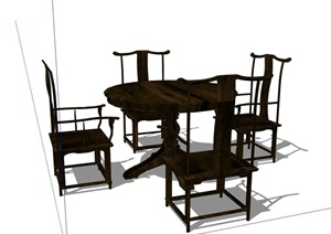 某中式室内详细的室内餐桌椅素材SU(草图大师)模型