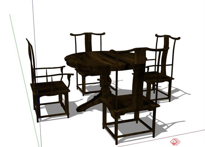 某中式室内详细的室内餐桌椅素材su模型