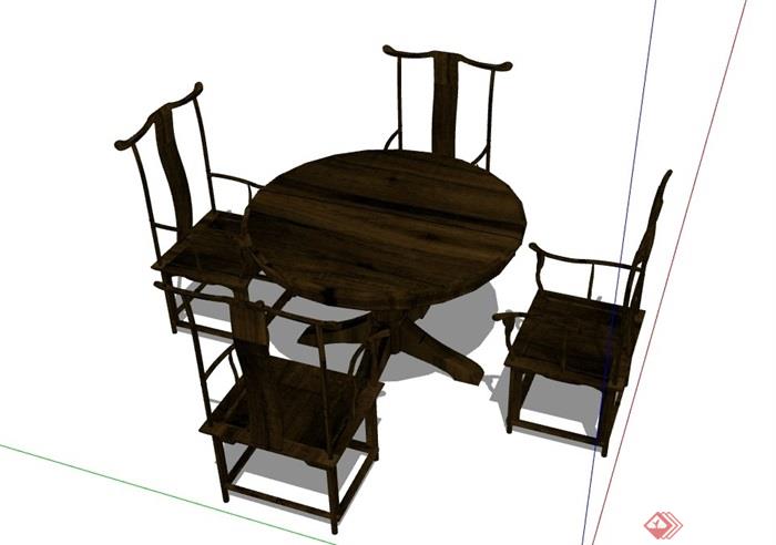 某中式室内详细的室内餐桌椅素材su模型