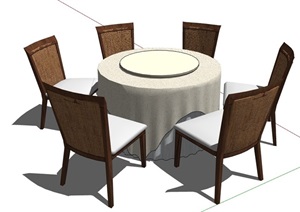 某中式圆形室内详细的室内餐桌椅SU(草图大师)模型