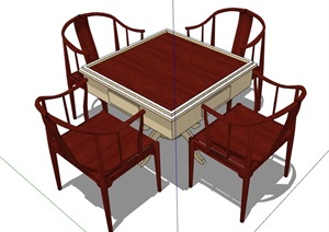 某四人中式室内详细的室内餐桌椅SU(草图大师)模型