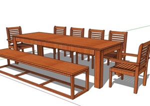 某中式室内详细的全木质室内餐桌椅SU(草图大师)模型