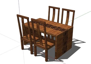 某中式室内详细的室内餐桌椅SU(草图大师)模型