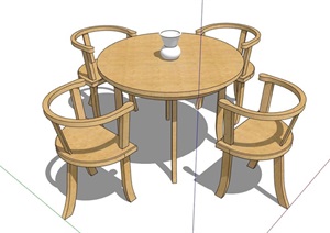 某现代中式室内详细的室内餐桌椅SU(草图大师)模型