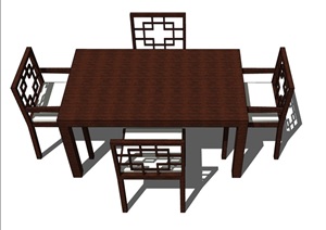 详细的室内木质桌椅素材设计SU(草图大师)模型