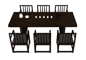 详细的室内六人桌椅素材设计SU(草图大师)模型