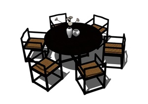 详细的室内圆形桌椅素材设计SU(草图大师)模型