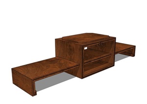 中式室内木质电视柜SU(草图大师)模型