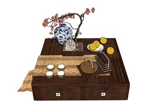 详细的木质独特桌子SU(草图大师)模型