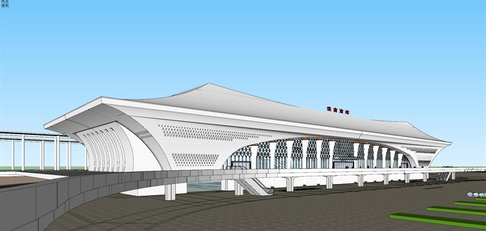 某高铁站建筑概念设计投标方案su精细模型(4)