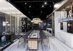 某新中式风格餐厅设计室内设计SU(草图大师)精细模型