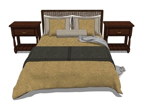 住宅卧室床整体详细设计SU(草图大师)模型