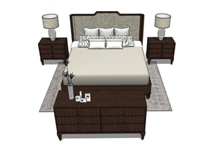 中式住宅卧室床详细设计SU(草图大师)模型