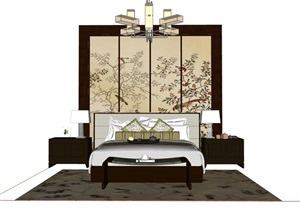 中式风格住宅卧室床详细设计SU(草图大师)模型