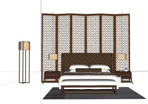 独特中式住宅卧室床详细设计SU(草图大师)模型