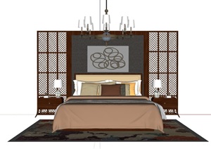 详细的中式住宅卧室床详细设计SU(草图大师)模型