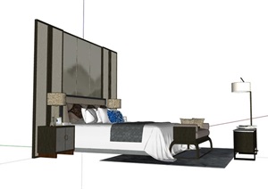 中式住宅卧室床柜、灯饰详细设计SU(草图大师)模型
