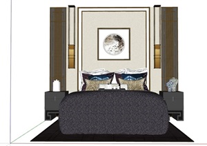 住宅卧室床柜、背景墙详细设计SU(草图大师)模型