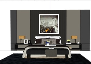 住宅卧室床、坐凳、灯饰详细设计SU(草图大师)模型