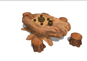 详细的中式木质桌凳素材设计SU(草图大师)模型