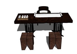 详细的中式桌椅凳素材设计SU(草图大师)模型