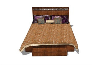 详细的完整中式双人卧室床整体SU(草图大师)模型