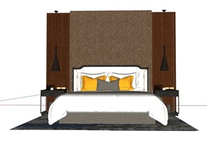 详细的完整中式卧室床、桌整体SU(草图大师)模型