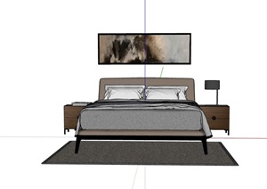 详细的完整卧室床柜整体SU(草图大师)模型