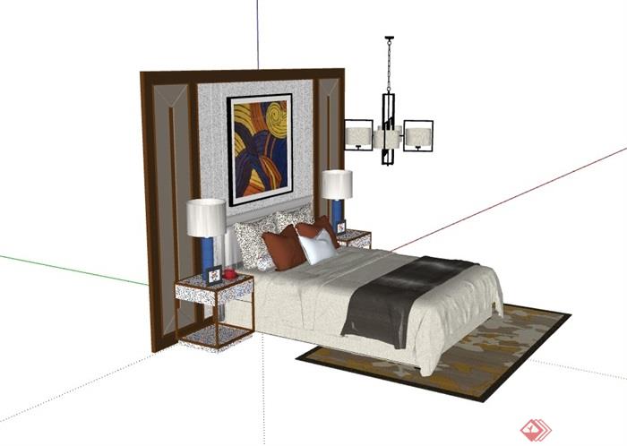详细的完整卧室床桌、灯饰整体su模型
