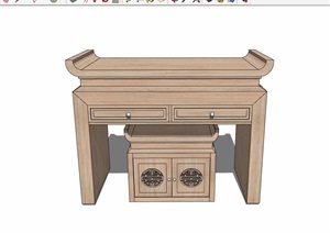 中式风格木桌凳详细素材SU(草图大师)模型