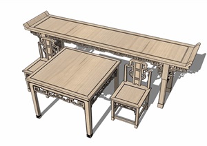 古典中式风格木桌椅素材SU(草图大师)模型