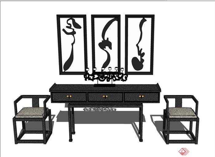 古典中式风格木桌椅su模型