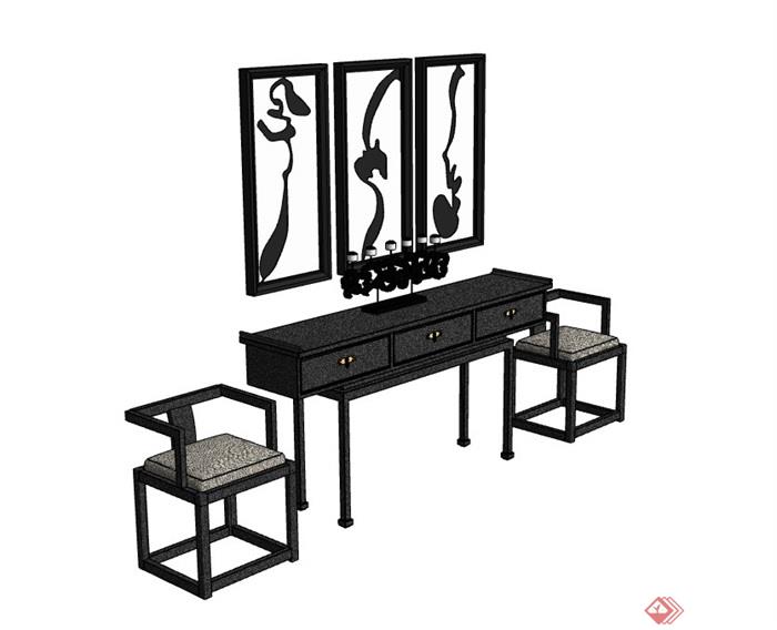 古典中式风格木桌椅su模型