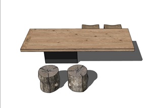 木质中式茶桌凳素材设计SU(草图大师)模型