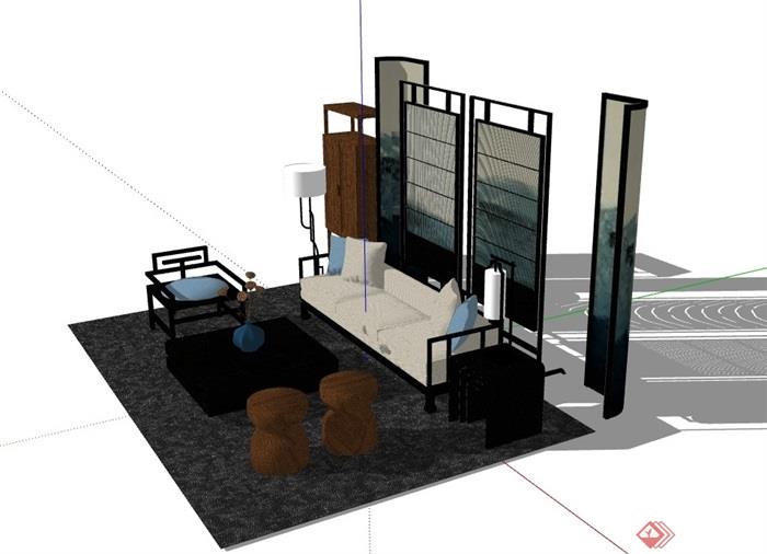 某详细的室内沙发茶几桌椅组合设计su模型