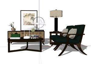 某详细的室内桌椅、柜子、灯饰组合设计SU(草图大师)模型