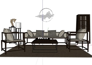 某详细的室内沙发茶几椅子组合设计SU(草图大师)模型