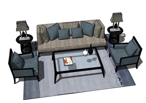 某详细的室内沙发茶几、灯饰组合设计SU(草图大师)模型