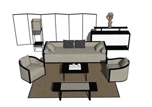 某详细的室内沙发茶几完整组合设计SU(草图大师)模型