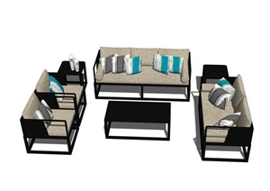某中式室内沙发茶几组合设计SU(草图大师)模型