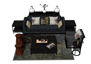 客厅沙发茶几组合设计SU(草图大师)模型
