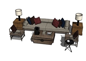 某详细的室内沙发茶几、柜子组合设计SU(草图大师)模型