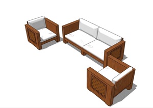 中式客厅详细的完整沙发设计SU(草图大师)模型