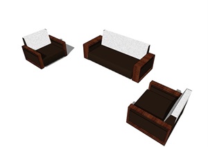 客厅详细的中式完整沙发设计SU(草图大师)模型