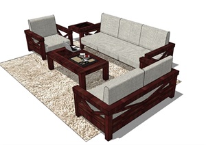客厅详细的完整沙发茶几组合设计SU(草图大师)模型