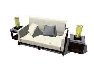 客厅详细的完整沙发桌子灯饰组合设计SU(草图大师)模型