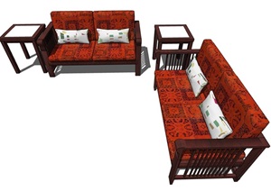客厅详细的完整沙发组合设计SU(草图大师)模型