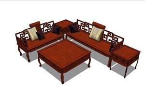 中式风格客厅详细的完整沙发设计SU(草图大师)模型