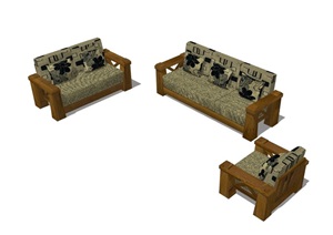 客厅详细的完整沙发椅组合设计SU(草图大师)模型